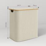 Cesto para Roupa Suja Dobrável com Tampa 80 L em Tecido Não Tecido, 2 Compartimentos, Asas, 54x34x58,5 cm, Bege