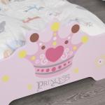 Cama Infantil +3 Anos 143x73x60 cm com Estampado Coroa Carga 50 kg para Quarto Rosa