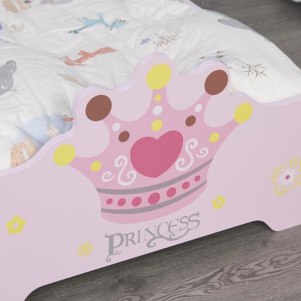 Cama Infantil +3 Anos 143x73x60 cm com Estampado Coroa Carga 50 kg para Quarto Rosa