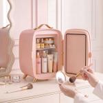 Mini Frigorífico para Cosméticos com 6 L, Porta com Espelho e Luzes LED Ajustáveis, Rosa, 24,3 x 19,4 x 35,6 cm