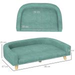 Sofá para Cães Cama Elevada para Cães Estofada com Almofada Lavável e Pés de Madeira de Pinho 98x67x25 cm Verde