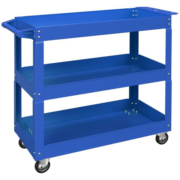 Carrinho de Ferramentas com Rodas 3 Prateleiras de Armazenamento e Alça Lateral 83x35,3x76 cm Azul