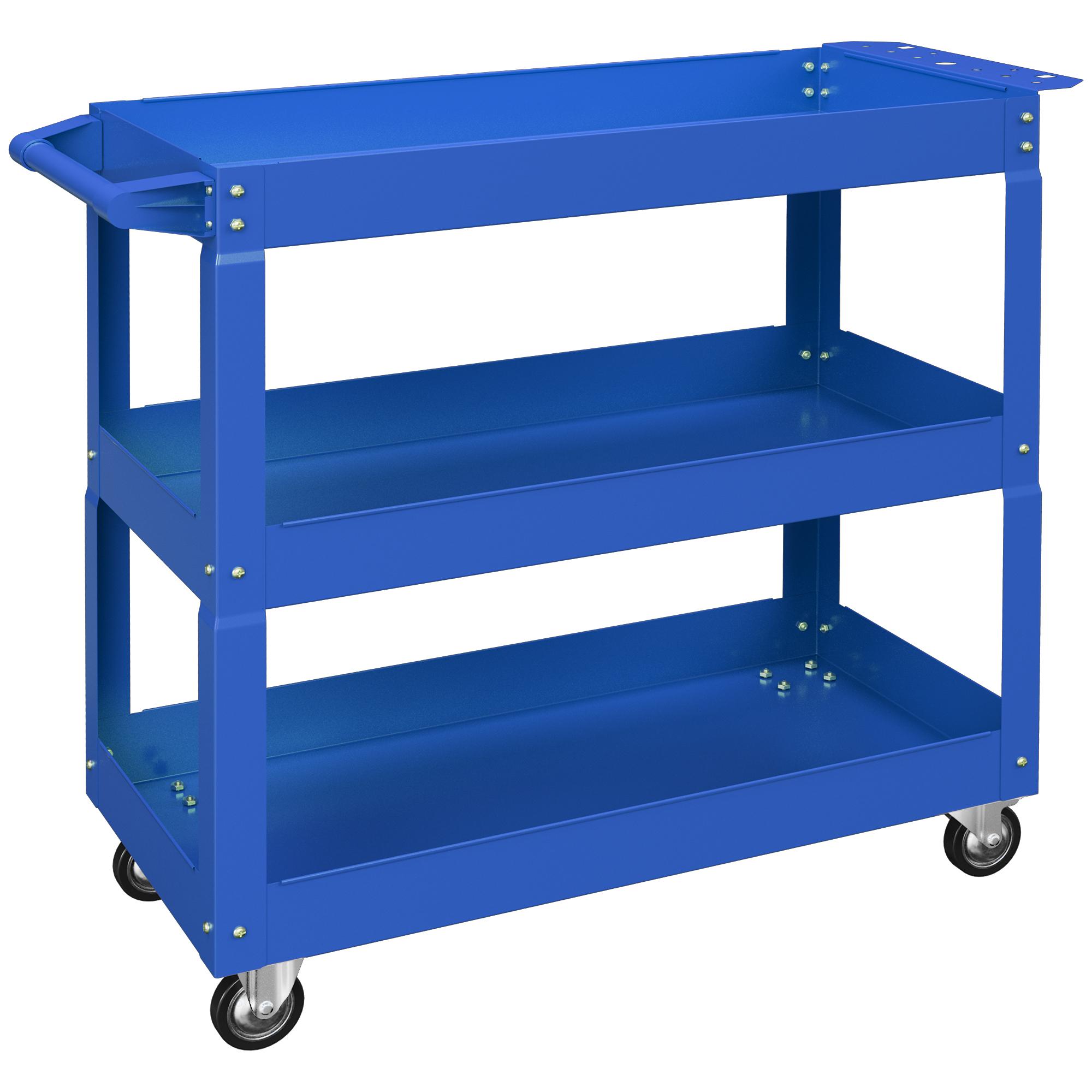 Carrinho de Ferramentas com Rodas 3 Prateleiras de Armazenamento e Alça Lateral 83x35,3x76 cm Azul