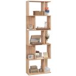 Estante para Livros Estante Alta de Parede com 5 Níveis em Forma de S Desenho Moderno 60x24x184,5 cm Madeira