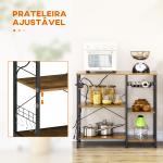 Estante de Cozinha Estilo Industrial com Tomada Elétrica Prateleiras Ajustáveis Ganchos e Cesta Metálica 90x40x83 cm Marrom Rústico