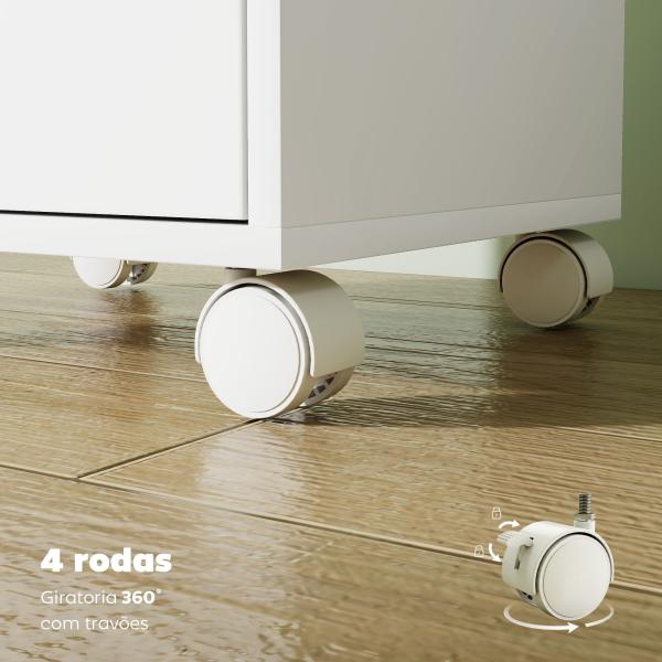 Bloco de Gavetas Móvel Arquivador com 6 Gavetas Suporte para Impressora com Rodas 40x35x63 cm Branco