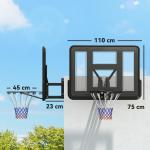 Tabela de Basquetebol de Parede para Interior e Exterior com Painel Inquebrável de 110x75 cm e Rede Resistente a Rasgos Preto