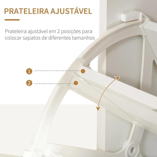 Sapateira Entrada Estreito Móvel para 16 pares de Sapatos com 2 Portas Gaveta Prateleira Aberta e Bancada de Vidro 89x23x96 cm Branco