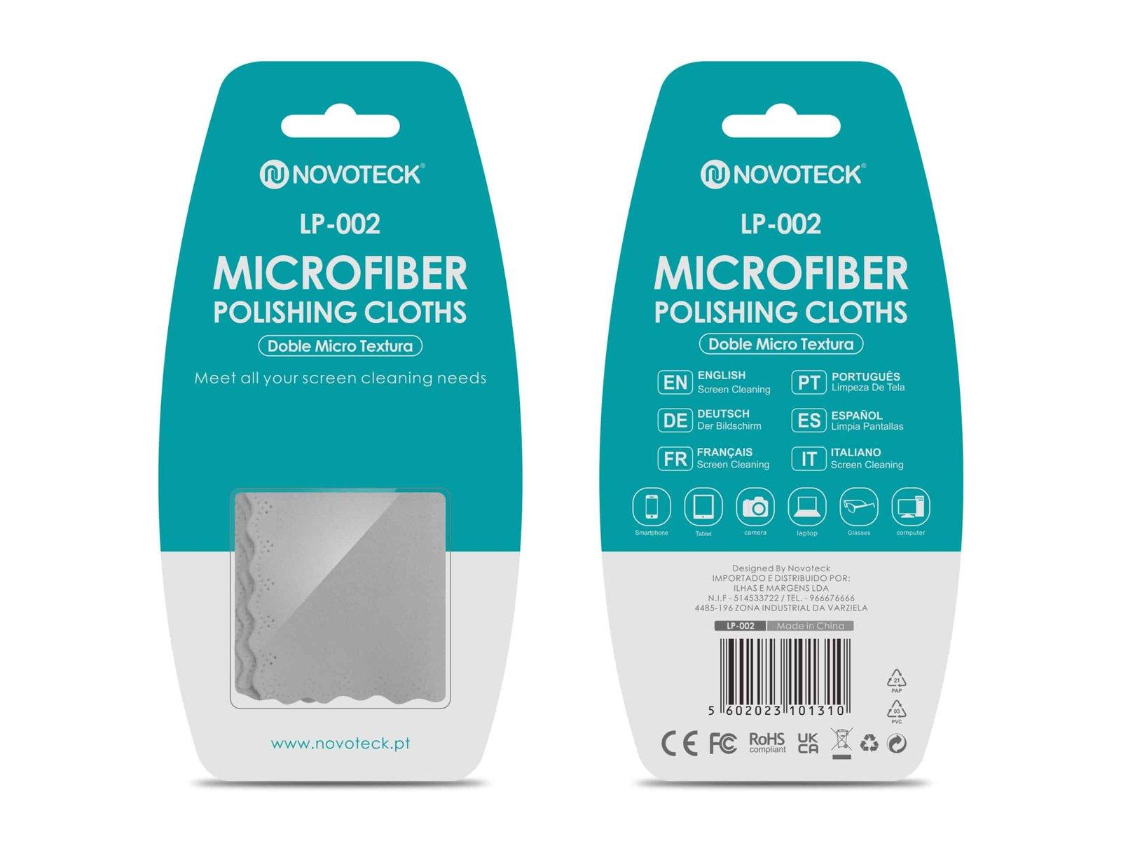 Pano de Polimento em Microfibra Novoteck LP-002 – Dupla Textura, Reutilizável, para Limpeza de Telas de Dispositivos Eletrônicos