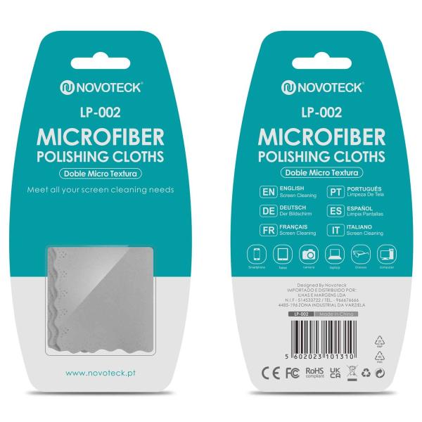 Pano de Polimento em Microfibra Novoteck LP-002 – Dupla Textura, Reutilizável, para Limpeza de Telas de Dispositivos Eletrônicos