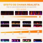 Lareira Elétrica Ultrafina de Parede e Embutir com Chama 3D Brilho/Velocidade Ajustável 12 Cores Pedras 900/1800W 127x9,4x47 cm Preto