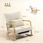 Poltrona Baloiço com Encosto Ajustável de Veludo Cotelê Nórdica Pés de Madeira Braços Almofada Lombar 70x89x97,5 cm Creme
