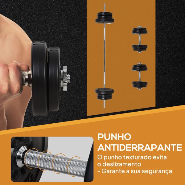 Conjunto de Barras de Pesos com 14 Discos de Pesos Intercambiáveis até 55kg Conjunto de Pesos e Barras Ajustáveis para Culturismo Treinamento Fitness em Casa Academia Preto