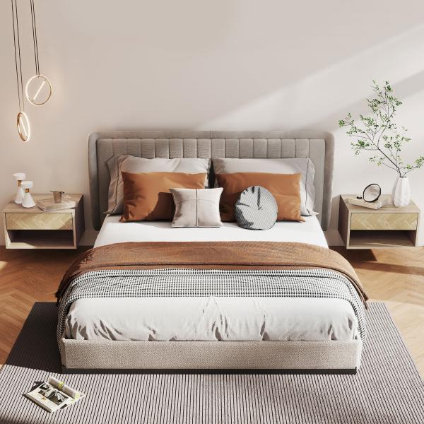 Conjunto de 2 Mesas de Cabeceira Suspensas com Gaveta e Compartimento para Quarto Sala 37x32x21 cm Madeira