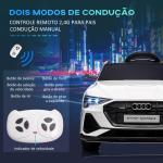 Carro Elétrico Audi E - Tron 12V para Crianças acima de 3 Anos com Controle Remoto Faróis Buzina Música MP3 TF USB e Abertura da Porta 3 - 8km/h 108x60x47cm Branco