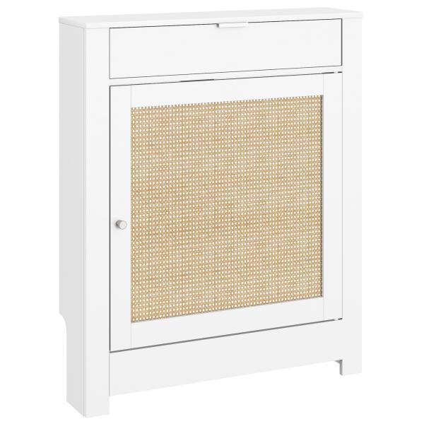 Cobertura para Radiador com Porta Rebatível e Vime Proteção Radiador de MDF 78x19x95,5 cm com Compartimento Desenho Boémio Branco