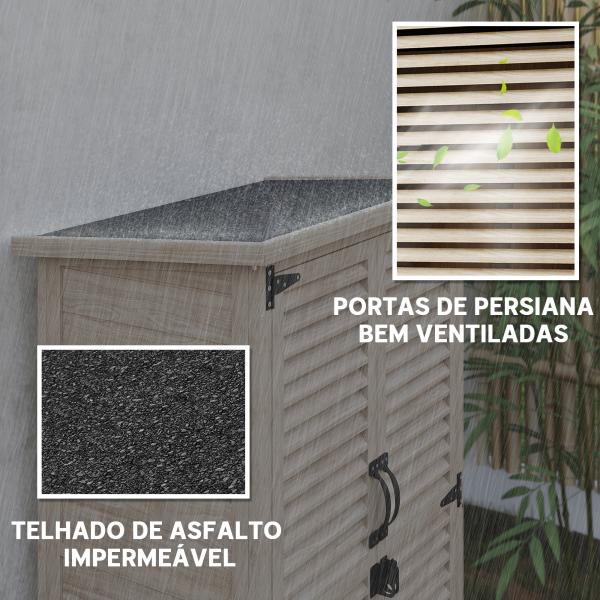Armário de Jardim de Madeira 75x50x118 cm Armário para Ferramentas com 2 Portas de Persiana 2 Estantes Madeira