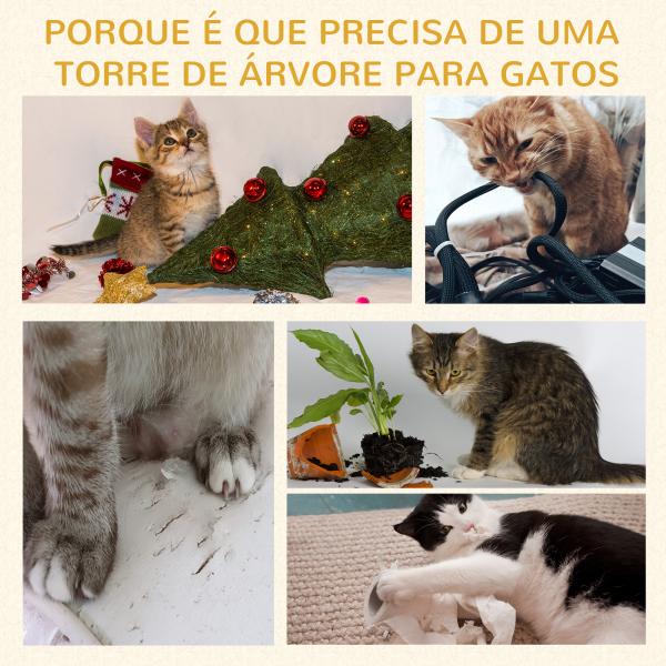 Arranhador para Gatos Altura 91 cm de 3 Níveis com Ninho Plataforma e Poste de Sisal 45x45x91 cm Cinza