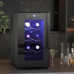 Cave para Vinhos com Refrigeração Termoelétrica Dupla Temperatura Ajustável 8 - 18℃ Porta de Vidro Anti - UV Ecrã LED Tátil Luz Interior 26,5x51,5x47,5 cm Preto