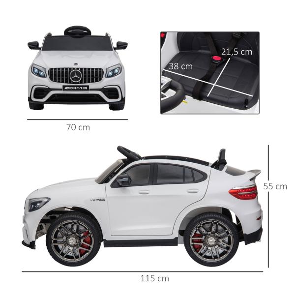 Carro Elétrico Infantil Mercedes AMG 12V com Controle Remoto Música Luzes Abertura da Porta Passeio para Crianças 3 - 5 Anos Branco 115x70x55 cm