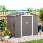 Abrigo de Jardim 213x130x185cm Abrigo de Jardim Metálico de Exterior com 2 Portas Deslizantes e 4 Janelas Cinza Claro
