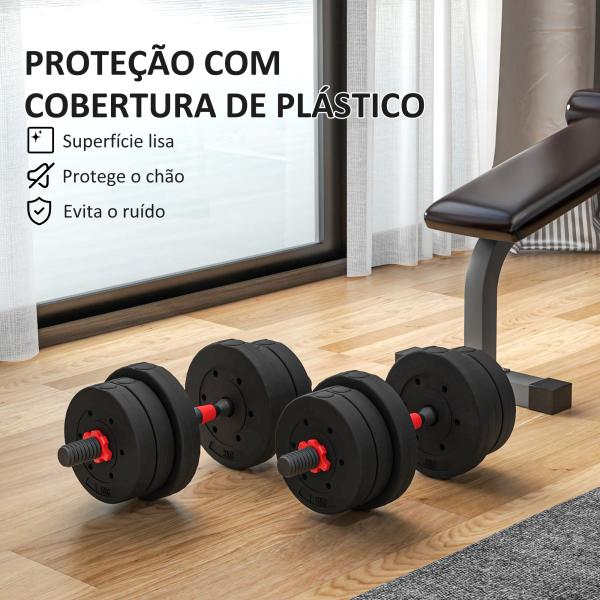 Conjunto de Halteres de 20 kg 2 em 1 com Barras de Conexão e Barra de Extensão Treinamento de Força e Levantamento de Pesos Preto