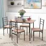 Conjunto de Sala de Jantar 5 Peças 1 Mesa e 4 Cadeiras com Pés em Aço para Cozinha 110x70x75 cm Madeira Natural e Preto