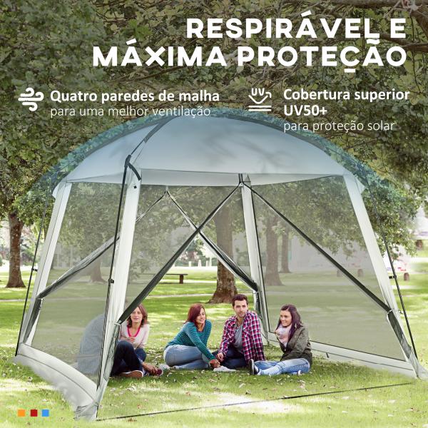Tenda de Jardim para 6 - 8 Pessoas com 4 Mosquiteiras e 2 Portas Proteção UV50+ Inclui Bolsa de Transporte 3x3 m Branco