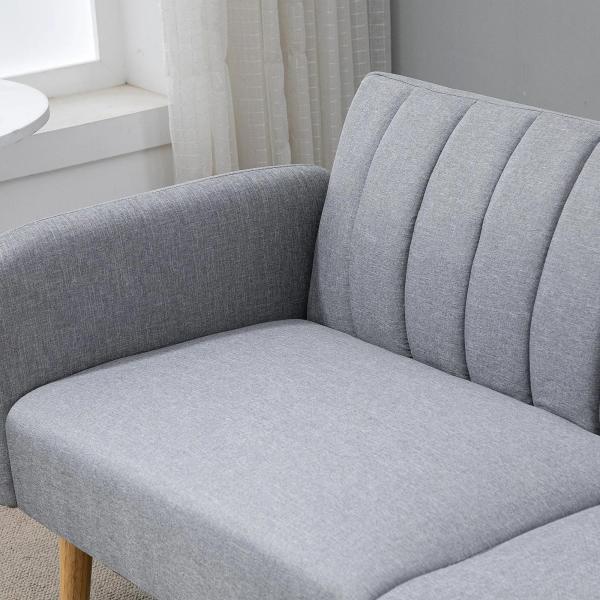 Sofá Cama de 2 Lugares com Encosto Ajustável em 3 Posições Apoio para os Braços Desmontável e Pés de Madeira Sofá Duplo Moderno para Sala de Estar Escritório 173x75x73cm Cinza