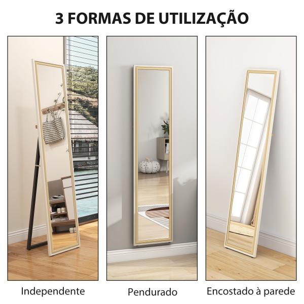 Espelho de Pé 157x37 cm Espelho Corpo Inteiro Grande com Moldura Bicolor para Utilizar Inclinado ou Suspenso Madeira