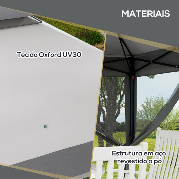 Tenda Dobrável 3,26x3,26x2,72 m com Altura Ajustável 4 Painéis de Malha Proteção UV30+ e Bolsa de Transporte Cinza