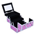Estojo de Maquiagem Profissional Portátil de Cosméticos com Bandejas de 3 Níveis e Espelho 2 Chaves para Porta - Joias Manicure 15x15x20cm Rosa