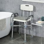 Cadeira de Duche para Idosos com Encosto Apoios de Braço Altura Ajustável Almofada Acolchoada Removível 53,5x52x80 - 90 cm Branco