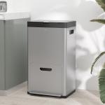 Caixote do Lixo de Cozinha 3 Compartimentos 2x18L+20L (56L) em Aço Inoxidável com Rodas e Tampa de Fecho Suave, Prateado