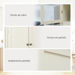 Armário de Cozinha com 2 Portas de Vidro 1 Gaveta e Prateleira Ajustável Móvel Auxiliar de Cozinha 76x40x182,5cm Creme