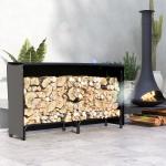 Suporte para Lenha em Metal com Capa Oxford 600D, Ajustável, Carga 200 kg, Interior/Exterior, 180x36x99 cm, Preto