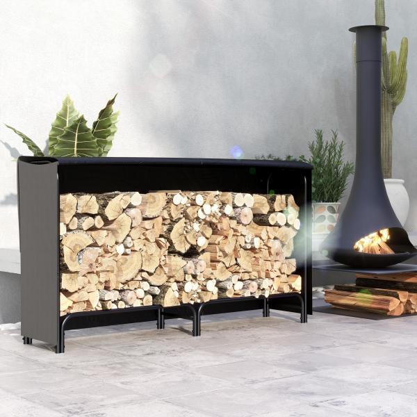 Suporte para Lenha em Metal com Capa Oxford 600D, Ajustável, Carga 200 kg, Interior/Exterior, 180x36x99 cm, Preto