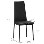 Conjunto de 4 Cadeiras de Sala de Jantar Estofadas em Couro Sintético com Encosto Alto e Pés de Aço 41x50x97 cm Preto