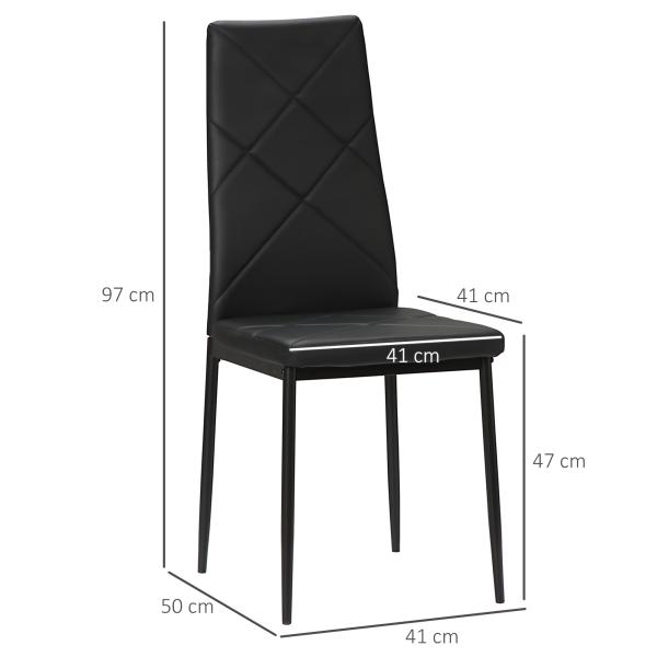 Conjunto de 4 Cadeiras de Sala de Jantar Estofadas em Couro Sintético com Encosto Alto e Pés de Aço 41x50x97 cm Preto