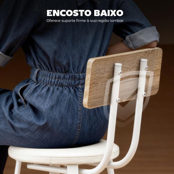 Conjunto de 2 Bancos de Bar Bancos Altos de Cozinha com Encosto e Apoio para Pés Estofados em PU Assento 41,5x36,5x99,5 cm Madeira e Branco
