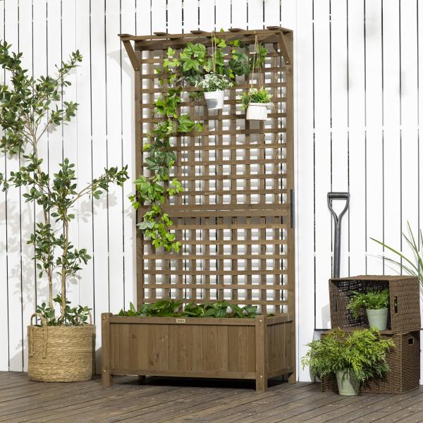 Floreira com Treliça de Madeira Caixa de Plantio com Suporte para Plantas Trepadeiras 90x45x183cm Marrom Escuro