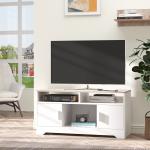 Móvel de TV para Sala de Estar com Espaço de Arrumação Prateleiras Abertas Orifício Passa Cabos 105x40x52 cm Branco e Madeira
