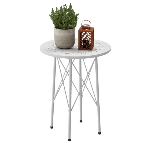 Mesa de Jardim Redonda Mesa de Varanda Ø40x50 cm com Pés Ajustáveis e Estrutura em Forma de X para Exterior e Interior Branco