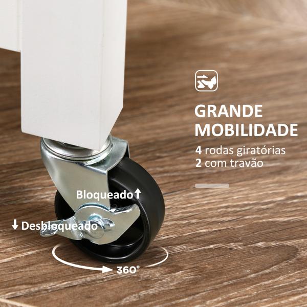 Carrinho de Cozinha com Rodas Carrinho de Serviço com 3 Gavetas 2 Prateleiras Abertas e Bandeja 67x37x85,5 cm Branco