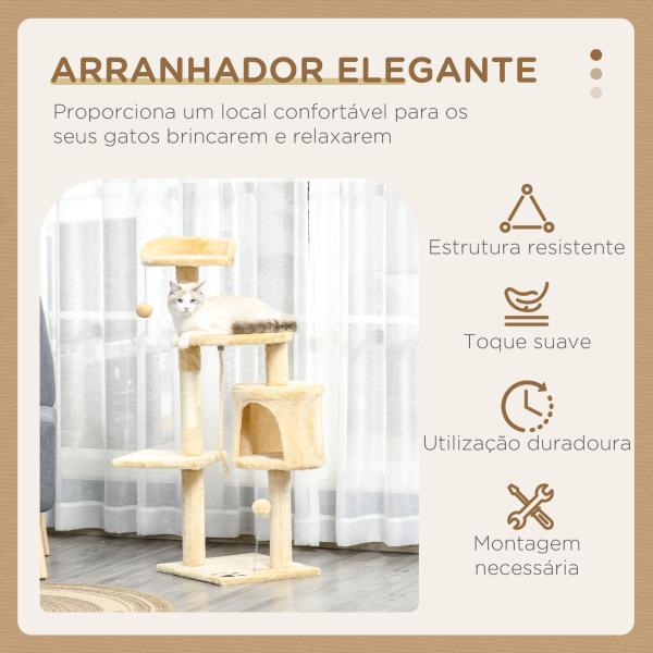 Árvore de gato com plataformas Cabines Bolas de jogo bege 40x40x114cm