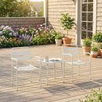 Conjunto de Jardim com 3 Peças em Aço Galvanizado com 2 Cadeiras e Mesa de Vidro Temperado Branco