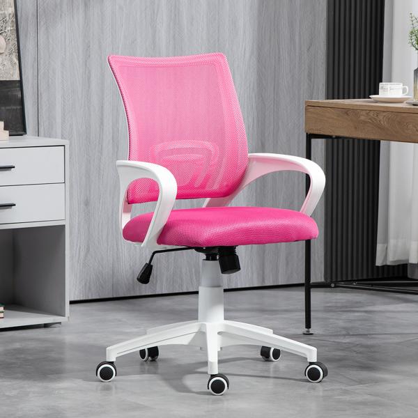 Cadeira de Escritório de Malha Giratória com Altura Ajustável Função Basculante e Apoio para os Braços 57x55x89 - 109 cm Rosa