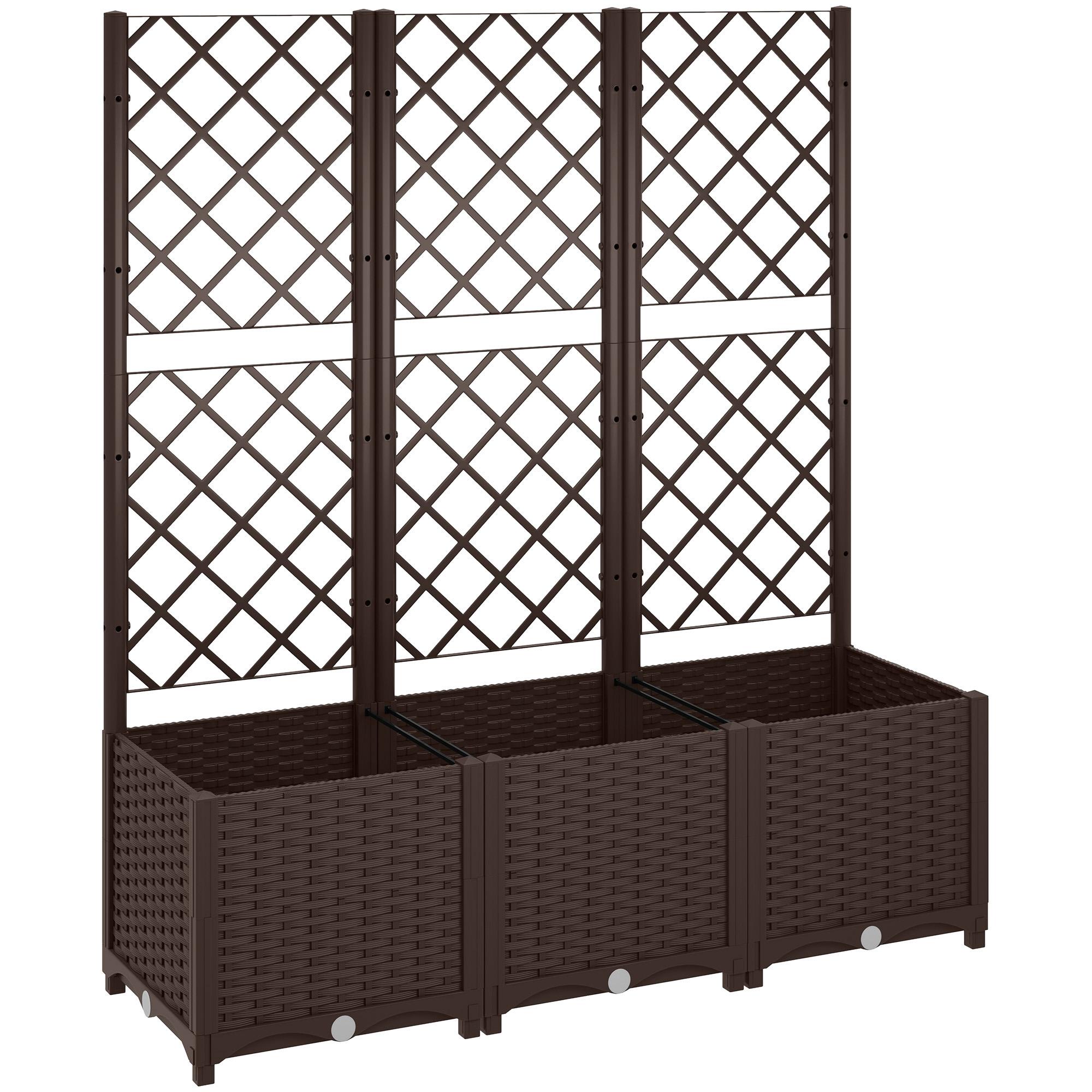 Floreira com Treliça de PP com Drenagem e Amplo Espaço para Plantas Trepadoras Vaso com Suporte para Jardim 120x40x135 cm Marrom