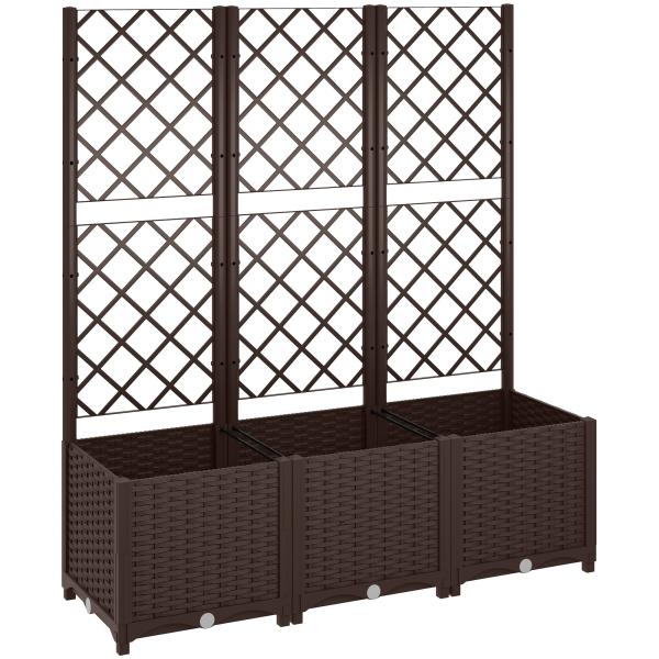 Floreira com Treliça de PP com Drenagem e Amplo Espaço para Plantas Trepadoras Vaso com Suporte para Jardim 120x40x135 cm Marrom