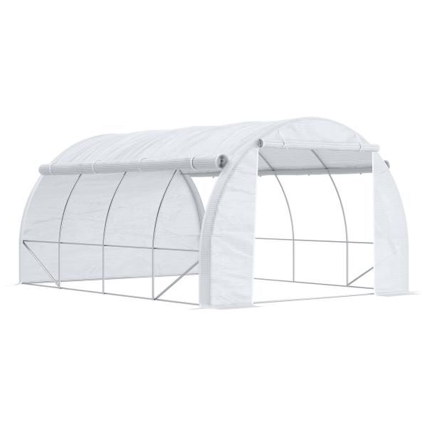 Estufa Tipo Túnel de Jardim 4x3x2m com Porta Enrolável 8 Janelas Cobertura de PE 140g/m² e Metal Galvanizado para Cultivos de Plantas Verduras Branco